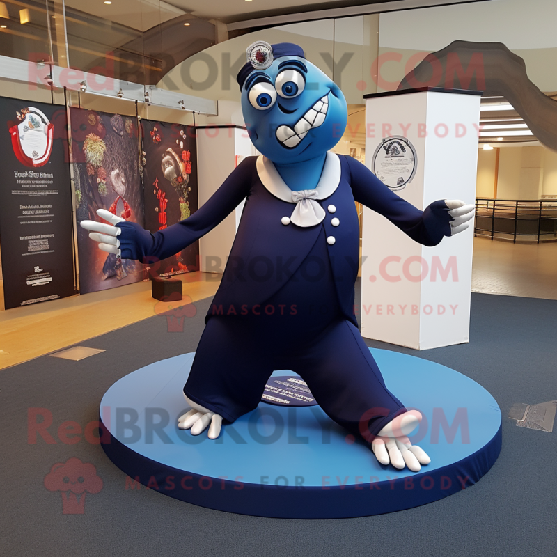 Navy Contortionist mascot costume character dressed with a Wrap Dress and Cufflinks