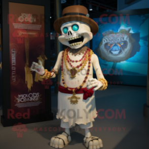 Cream Undead mascot costume character dressed with a Graphic Tee and Necklaces