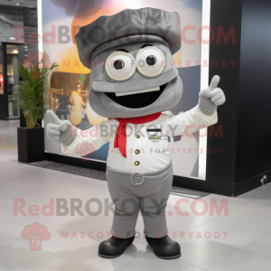 Gray Fajitas mascot costume character dressed with a Jumpsuit and Pocket squares