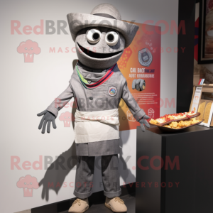 Gray Fajitas mascot costume character dressed with a Jumpsuit and Pocket squares