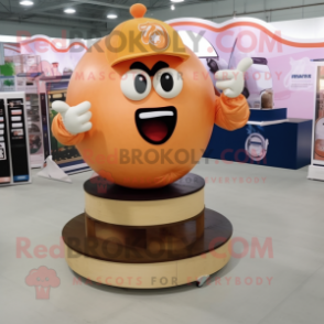 Peach Human Cannon Ball mascot costume character dressed with a T-Shirt and Rings