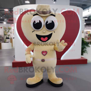 Beige Heart mascot costume character dressed with a Trousers and Rings