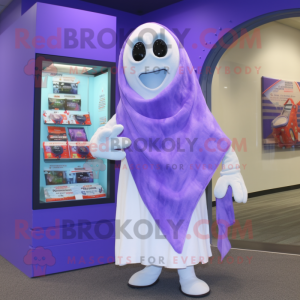 Lavender Ghost mascot costume character dressed with a Bermuda Shorts and Scarf clips