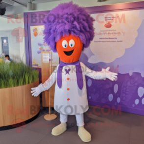 Lavender Goulash mascot costume character dressed with a Culottes and Tie pins