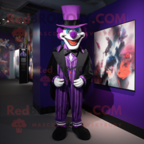 Purple Evil Clown mascot costume character dressed with a Tuxedo and Scarf clips