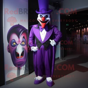 Purple Evil Clown mascot costume character dressed with a Tuxedo and Scarf clips