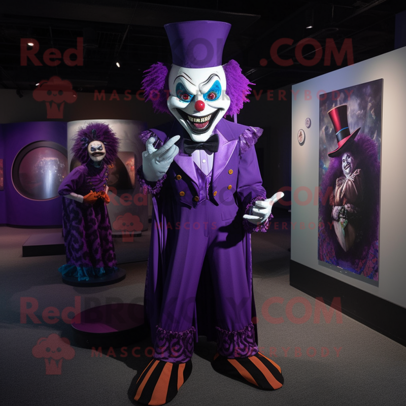 Purple Evil Clown mascot costume character dressed with a Tuxedo and Scarf clips