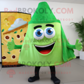 Green Pizza Slice mascot costume character dressed with a Trousers and Wraps