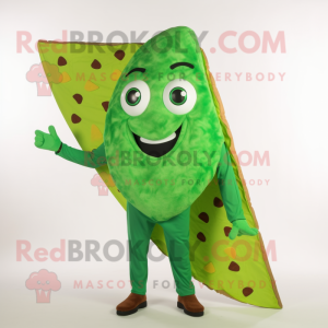 Green Pizza Slice mascot costume character dressed with a Trousers and Wraps