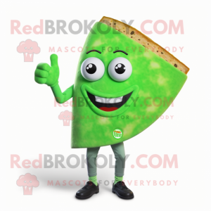 Green Pizza Slice mascot costume character dressed with a Trousers and Wraps