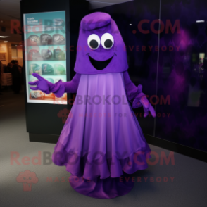 Purple Ghost mascot costume character dressed with a Skirt and Cummerbunds