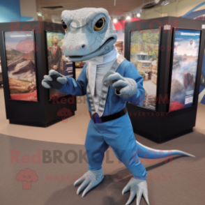 Gray Lizard mascot costume character dressed with a Midi Dress and Pocket squares