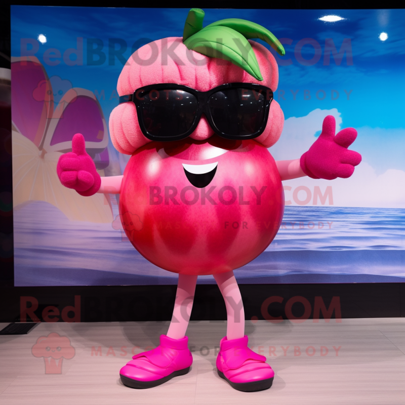 Pink Apple mascot costume character dressed with a Bikini and Ties