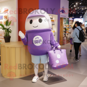 Lavender Ice Cream mascot costume character dressed with a Sweatshirt and Tote bags