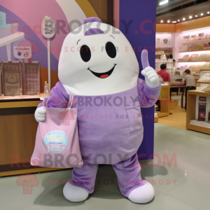 Lavender Ice Cream mascot costume character dressed with a Sweatshirt and Tote bags