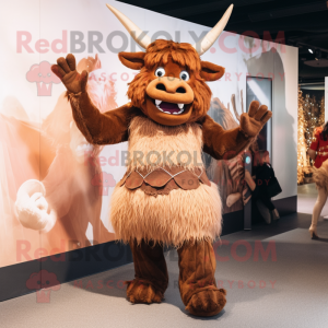 Brown Minotaur mascot costume character dressed with a Midi Dress and  Hairpins