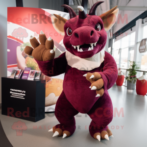 Maroon Triceratops maskot...