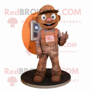 Rust Plate Spinner mascot costume character dressed with a Dungarees and Cummerbunds