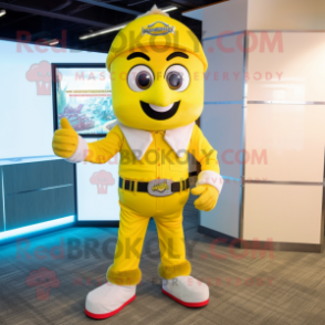 Yellow Ice mascot costume character dressed with a Cargo Shorts and Ties