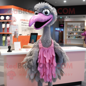 Gray Flamingo mascot costume character dressed with a Shift Dress and Scarf clips