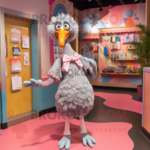 Gray Flamingo mascot costume character dressed with a Shift Dress and Scarf clips