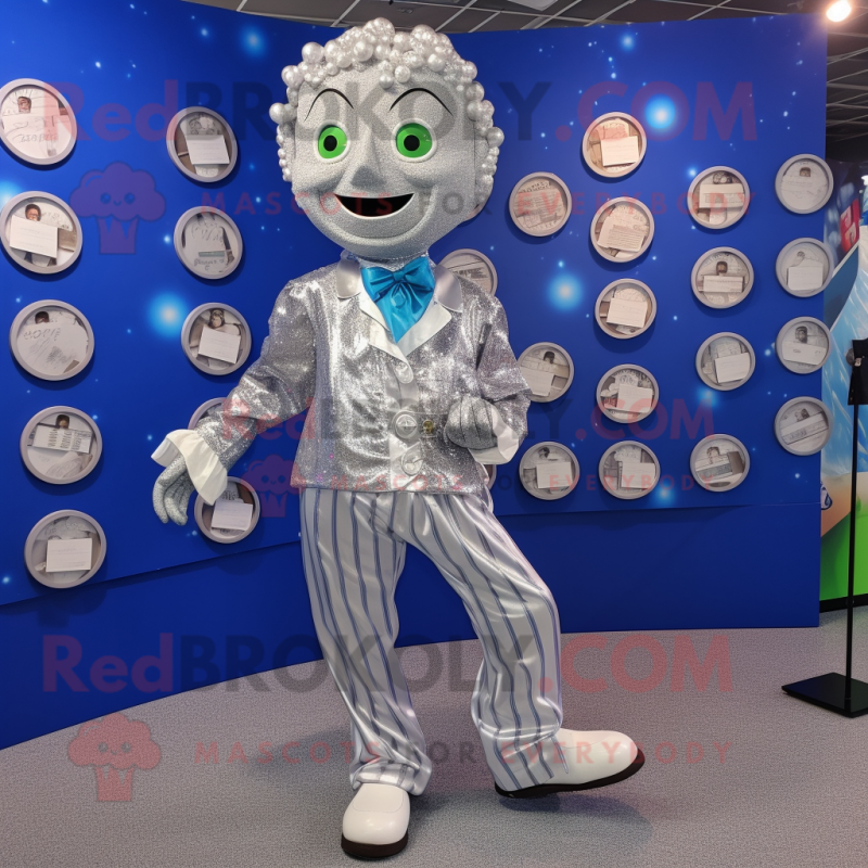 Silver Irish Dancing Shoes mascot costume character dressed with a Oxford Shirt and Coin purses