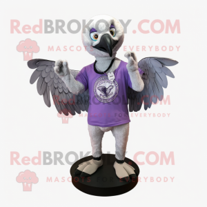 Lavender Vulture mascot costume character dressed with a V-Neck Tee and Rings