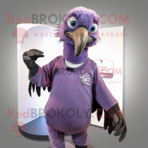 Lavender Vulture mascot costume character dressed with a V-Neck Tee and Rings