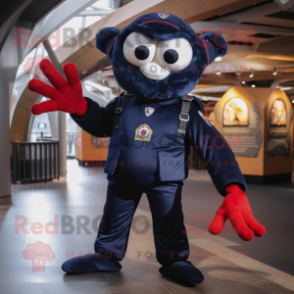 Navy Spider mascot costume character dressed with a Bomber Jacket and Mittens