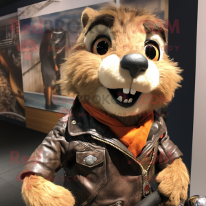 nan Marmot mascot costume character dressed with a Biker Jacket and Suspenders