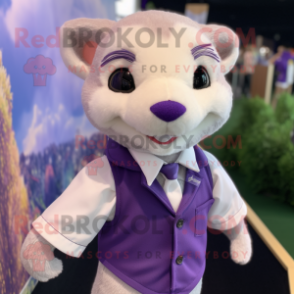 Lavender Ferret mascot costume character dressed with a Polo Shirt and Pocket squares