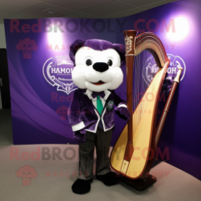 Purple Celtic Harp mascot costume character dressed with a Suit Jacket and Bow ties