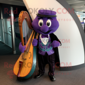 Purple Celtic Harp mascot costume character dressed with a Suit Jacket and Bow ties