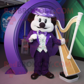 Purple Celtic Harp mascot costume character dressed with a Suit Jacket and Bow ties