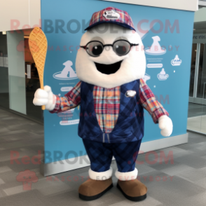 Navy Ice Cream Cone mascot costume character dressed with a Flannel Shirt and Pocket squares