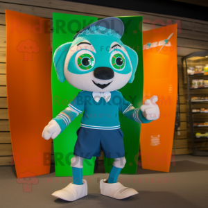 Turquoise Irish Flag mascot costume character dressed with a Board Shorts and Bow ties
