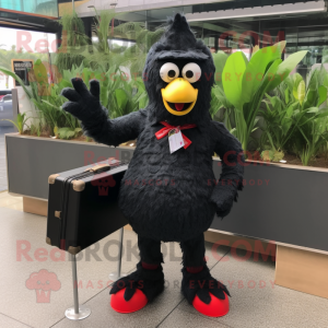 Black Fried Chicken mascot costume character dressed with a Jeans and Briefcases