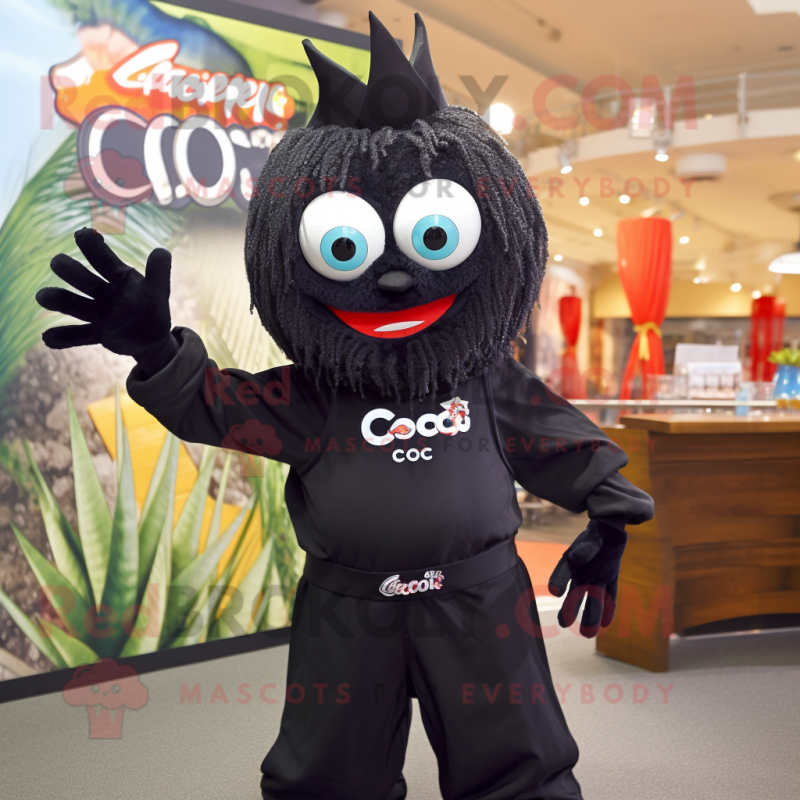 Black Ceviche mascot costume character dressed with a Jumpsuit and Headbands