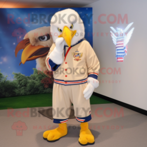 Cream Bald Eagle mascot costume character dressed with a Culottes and Beanies