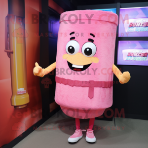 Pink Lasagna mascot costume character dressed with a Mini Dress and Belts
