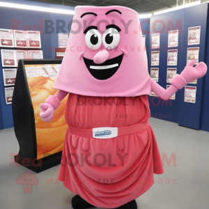 Pink Lasagna mascot costume character dressed with a Mini Dress and Belts