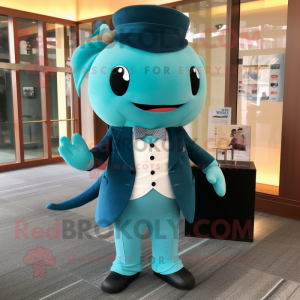 Teal Whale maskot kostym...