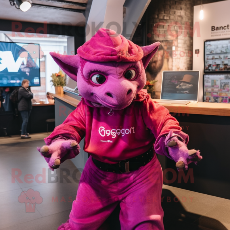 Magenta Gargoyle mascot costume character dressed with a Playsuit and Beanies