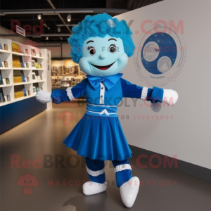 Blue Irish Dancer mascot costume character dressed with a Playsuit and Tie pins