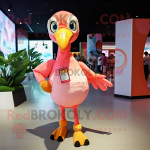 Peach Flamingo mascot costume character dressed with a V-Neck Tee and Anklets