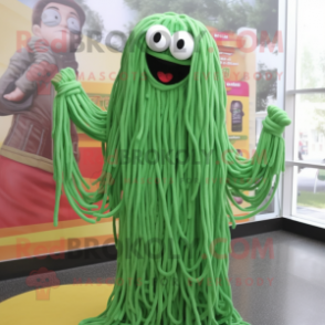 Green Spaghetti mascot costume character dressed with a Maxi Dress and Scarf clips