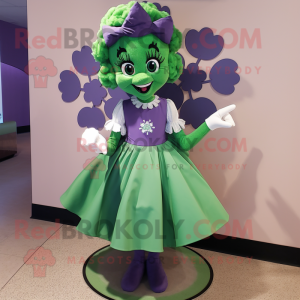 Lavender Bunch Of Shamrocks mascot costume character dressed with a A-Line Skirt and Gloves