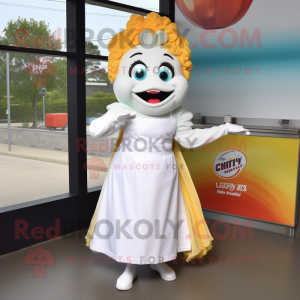 White Fish And Chips mascot costume character dressed with a Ball Gown and Keychains