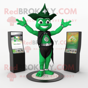 Forest Green Magician mascot costume character dressed with a Bikini and Bracelets