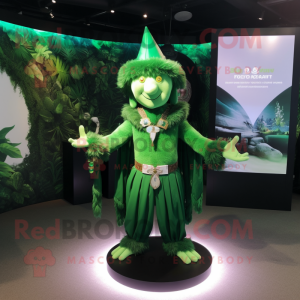 Forest Green Magician mascot costume character dressed with a Bikini and Bracelets